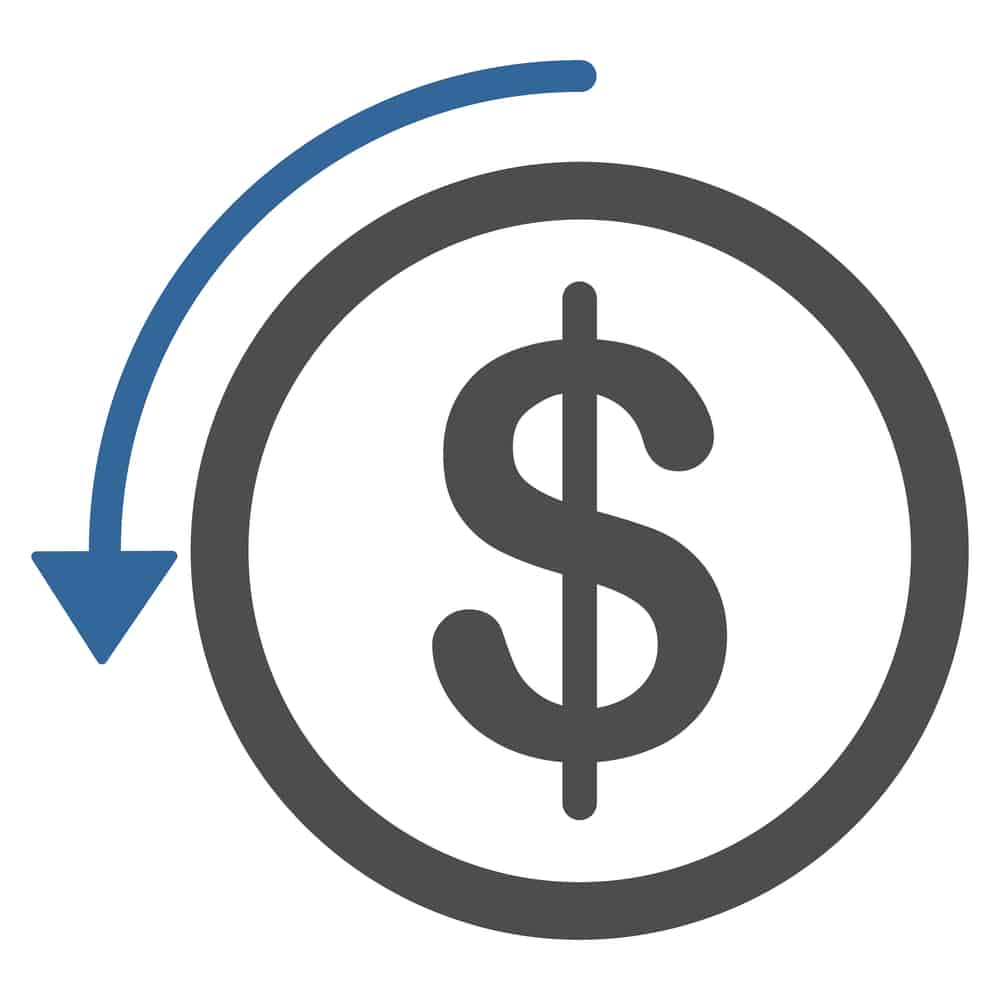 Refund vector icon. Style is bicolor flat symbol, cobalt and gray colors, rounded angles, white background.