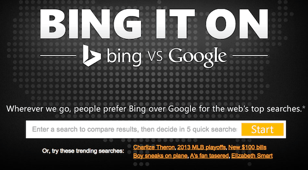The Bing It On homepage. Bing vs Google