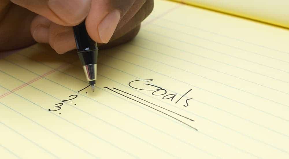 A legal pad with "Goals" written on it
