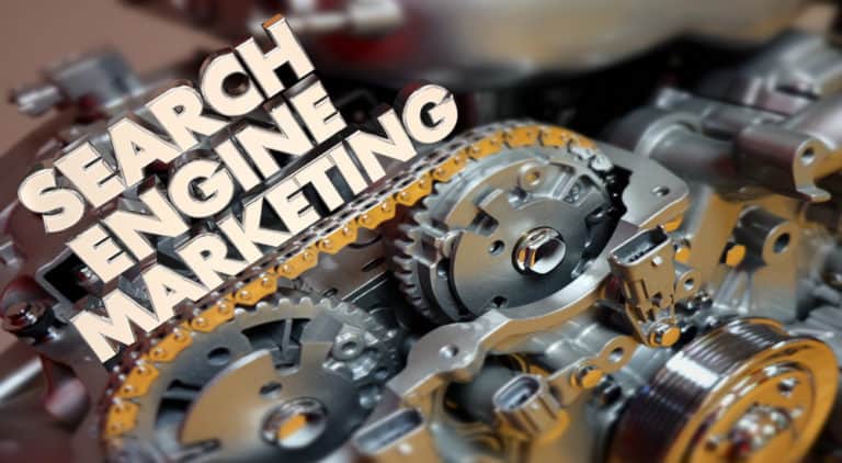 The words Search Engine Marketing over an engine