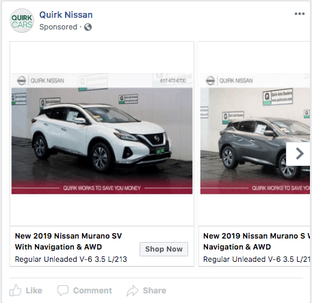 A bad example of automotive facebook retargeting ads