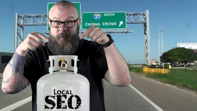 Greg Gifford is behind a propane tank that says local SEO on a Corpus Christi highway on his way to Local U.