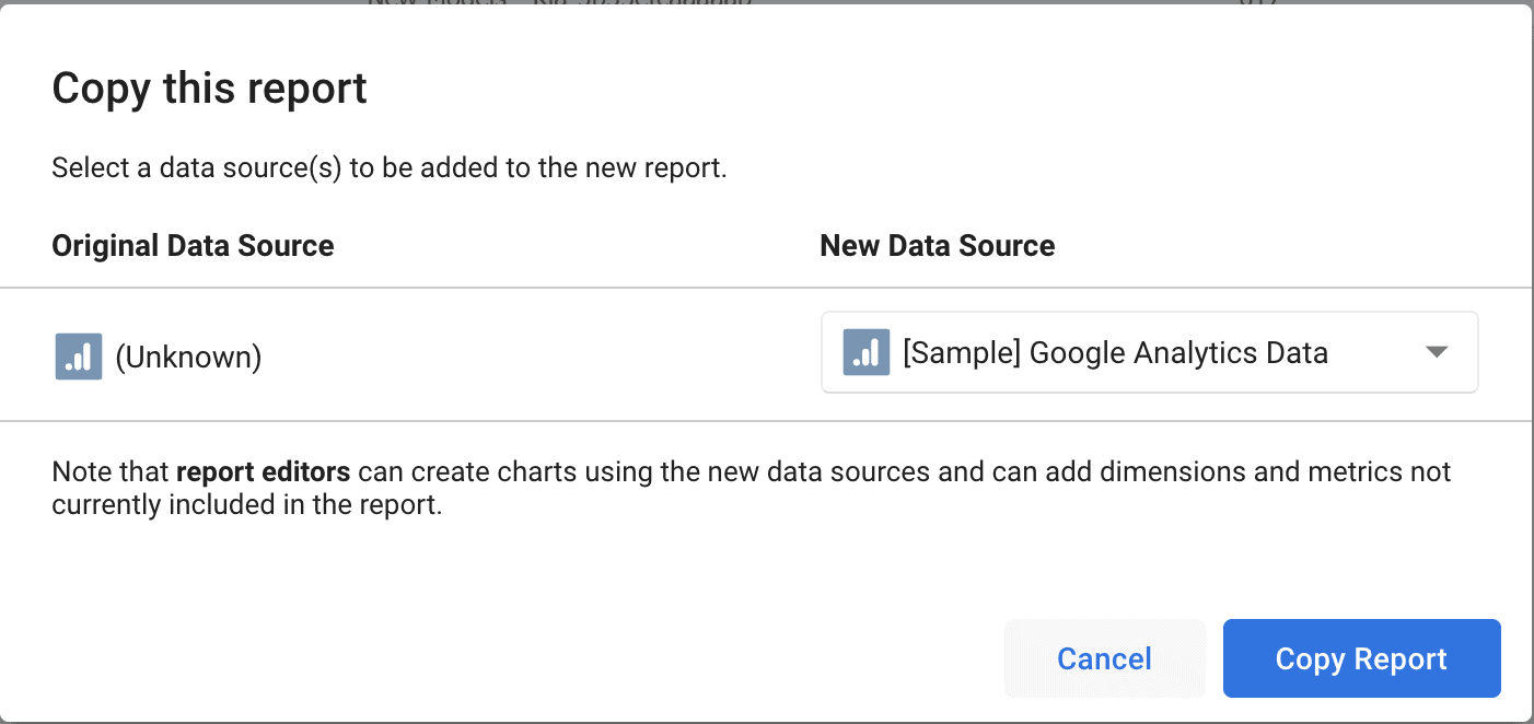 A copy menu from Google Data Studio