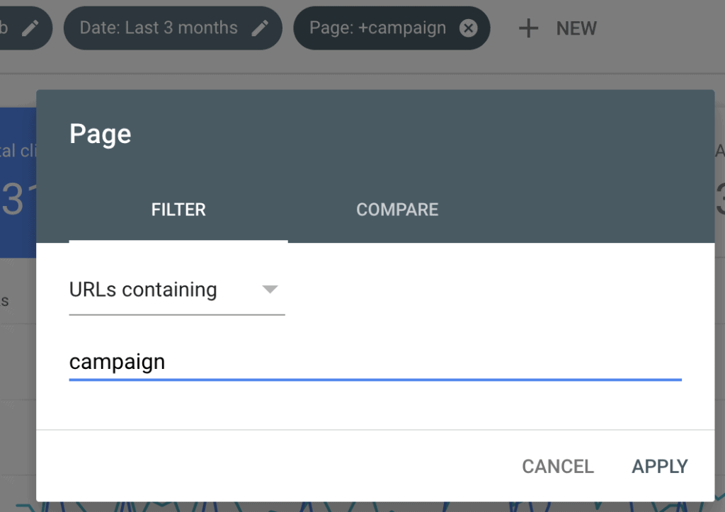 The New Page filter in Google Search Console