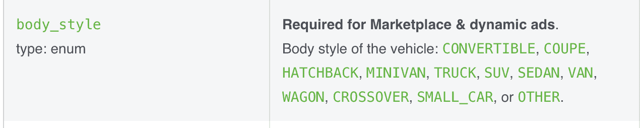 Facebook only allows these values for body_style