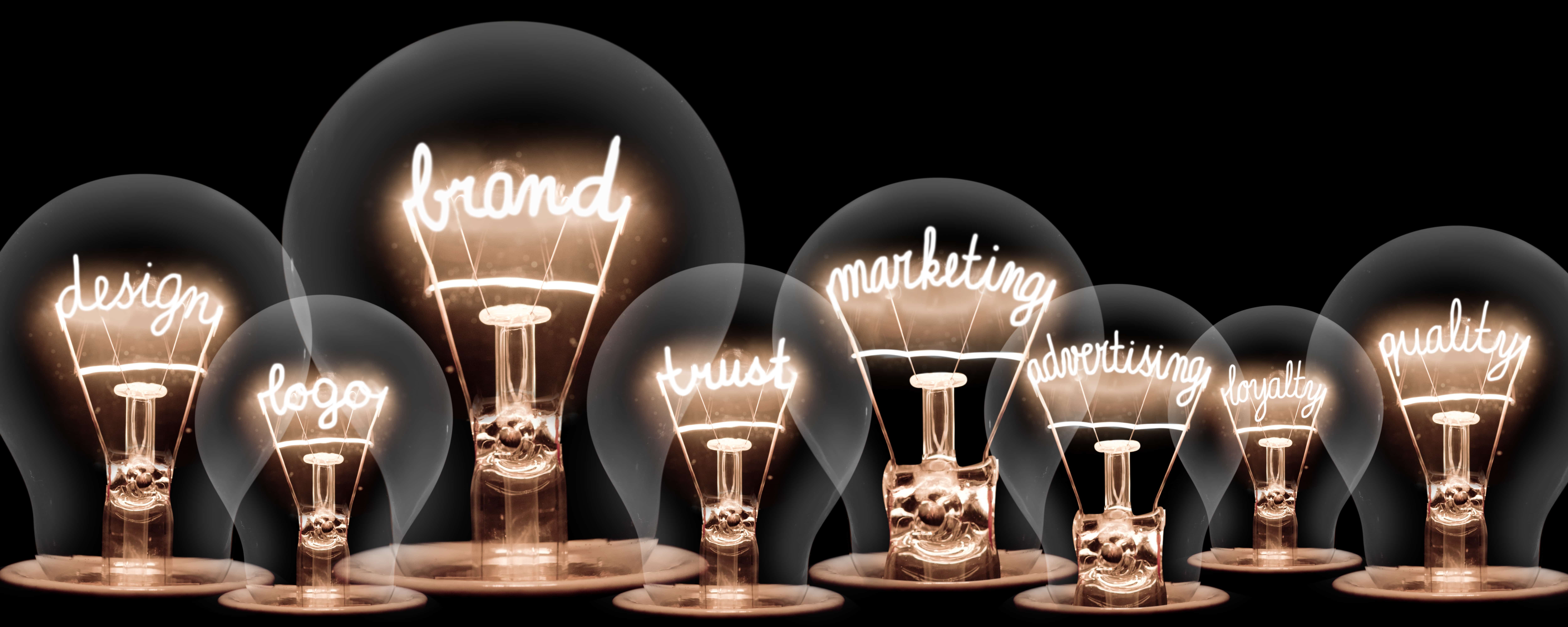 Lightbulbs with various marketing terms in them