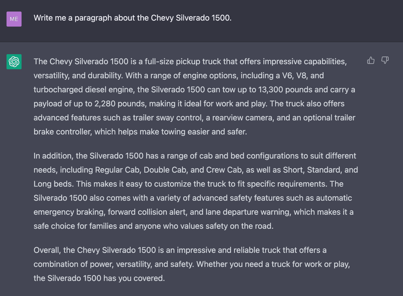 Screenshot of ChatGPT responding to a prompt to write content