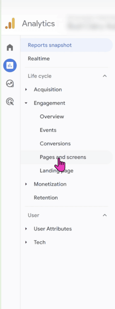 Engagement > Pages and screens