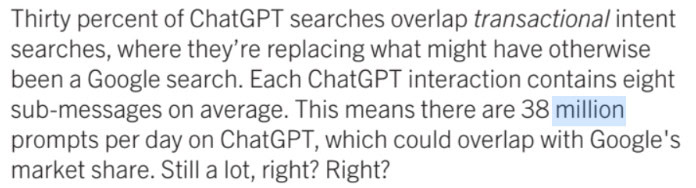 Screenshot stating that 30 percent of ChatGPT searches overlap transactional intent searches
