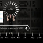 Automotive SEO professional standing behind a timeline and a search bar