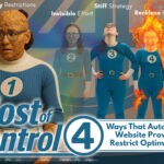 Four female characters in different poses representing the ways website providers restrict automotive SEO strategy
