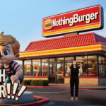 Automotive SEO professional standing in front of a burger restaurant behind a sign that says "search is over!"