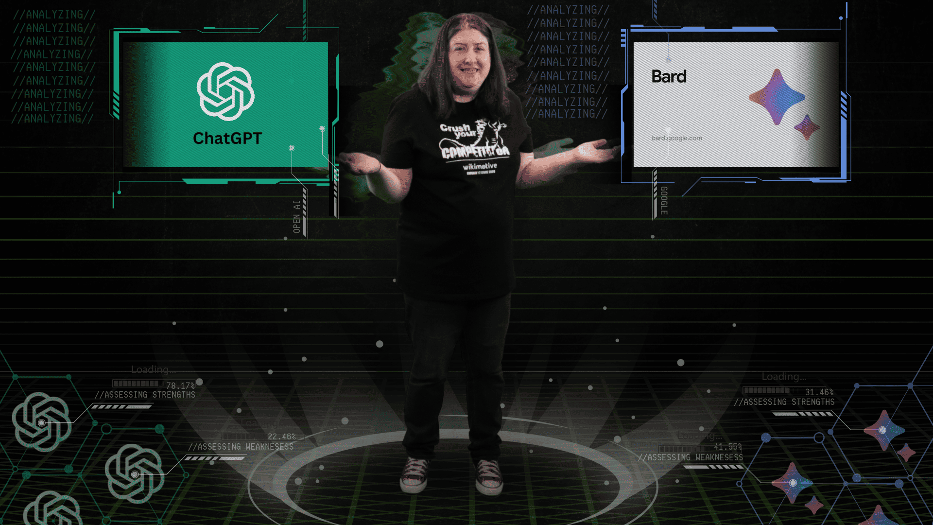 Artificial-Intelligence-ChatGPT-vs-Bard-Jennifer The author weighing the different strengths and weaknesses between two AI language models, ChatGPT and Bard.