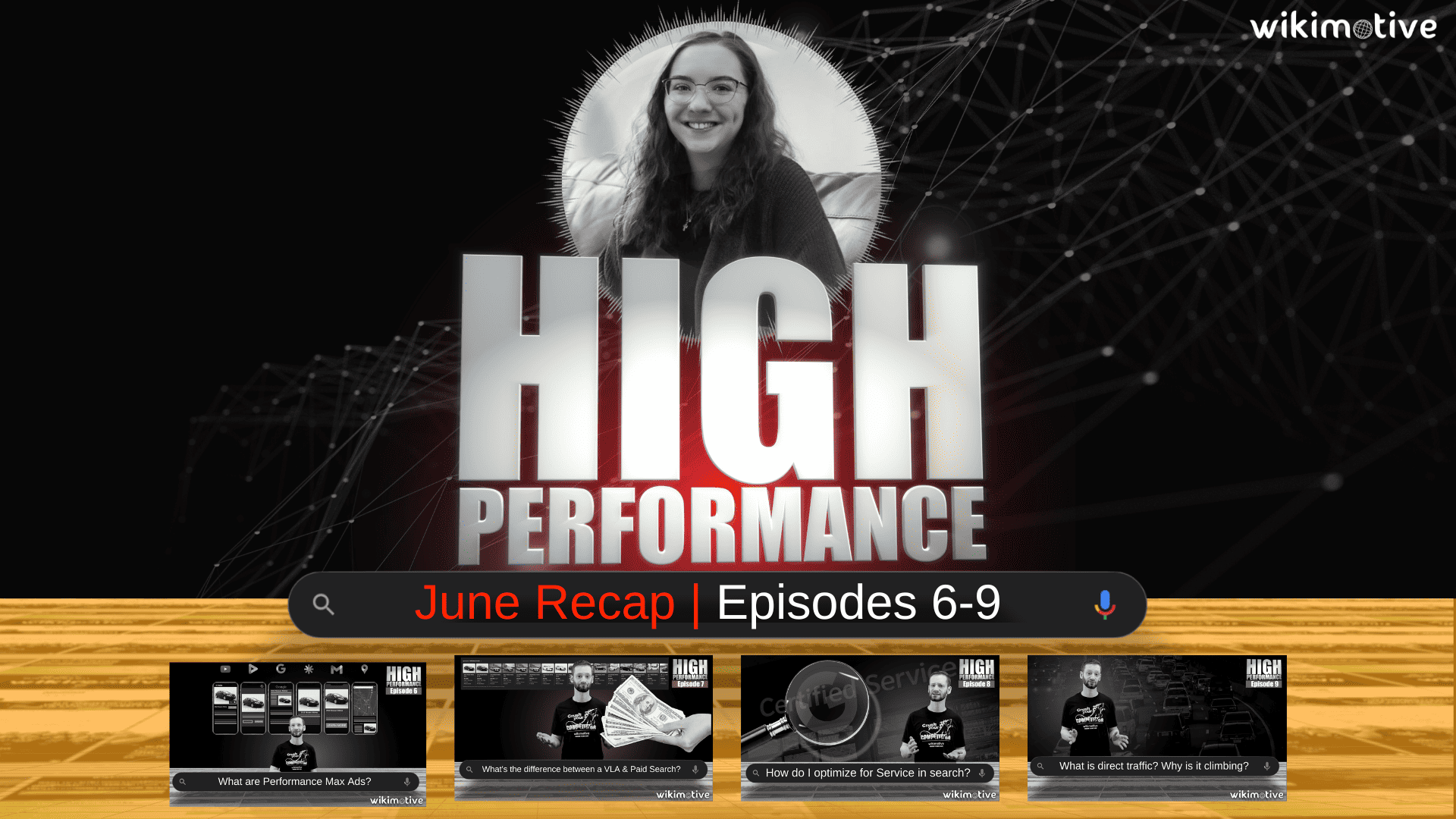 Woman over the words "High Performance" with video clips shown below